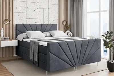 Produktbild von ALTDECOR Boxspringbett mit Silber Füßen, Matratze und Lattenrost, Topper, Fußteil, Polsterbett mit Bettkasten, Bett mit Stauraum H3- und H4- Matratze -MILTIO-FS-Z KING-180x200 - Dunkelgrau Casablanca