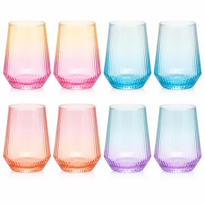 Produktbild von 8 Trinkgläser Bunt Gläser Set Wassergläser Wasserglas Trinkglas Farbig 400ml