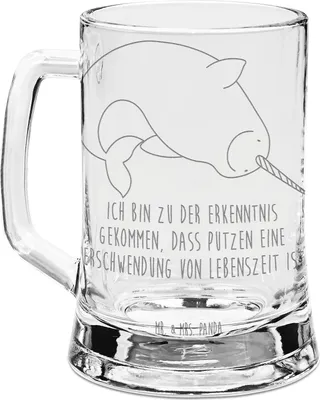 Produktbild von Mr. & Mrs. Panda Seidel Narwal - Transparent - Geschenk, Aufräumen, Bierhumpen, Wal, Kinderzimmer, Humpen, Putzen, Krug, Meer, Gravur Bierkrug, Glas, Hausfrau