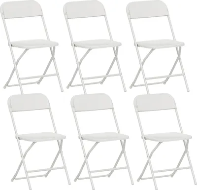 Produktbild von 6er-Set Klappstühle, faltbare Stühle mit Ablauflöchern, Stahlrahmen, vielseitig einsetzbar, Weiß