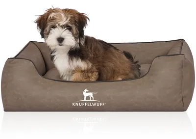 Produktbild von Knuffelwuff Hundebett Scottsdale aus Kunstleder M-L 85 x 63cm Stone
