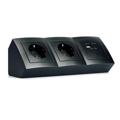 Obrázek produktu pro Zásuvkový blok McPower ''Flair'', matná černá, 2-cestný uzemňovací kontakt + 2x USB A+C