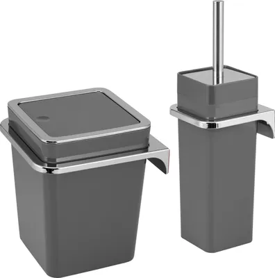 Immagine prodotto di bremermann Set da bagno 2 pezzi SAVONA , cestino per cosmetici da 6 litri e set per WC con supporto a parete, grigio angolare