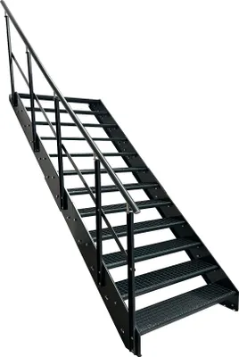 Zdjęcie produktu dla Stalowe schody strunowe Stopnie kraty 12 stopni Poręcz lewa - Ocynkowane i malowane proszkowo na kolor antracytowy - (szer. x wys. x gł.) 60 x 228 x 234 cm