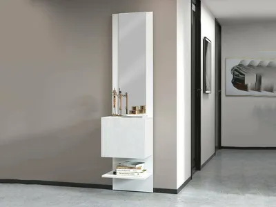 Produktbild von Eingangsmöbel Dcuadrad, Multifunktionsschrank mit Spiegel, Schuhregal mit 1 Tür, 45x35h190 cm, Weiß