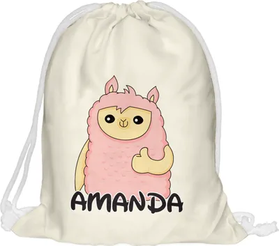 Produktbild von Kinder Turnbeutel mit Namen Beutel Fullprint Tasche Gymsac Jutebeutel Print Bag Fitness Junge Mädchen Lama [010]