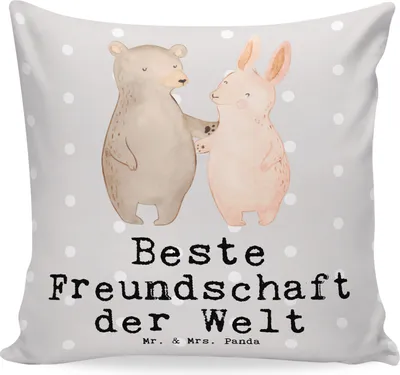 Produktbild von Mr. & Mrs. Panda Kissen 40x40 Hase Beste Freundschaft der Welt - Grau Pastell - Geschenk, für sofa, Freunde, Bff, Polster, Best Friends, Kleines, Geschenkidee, Dekokissen