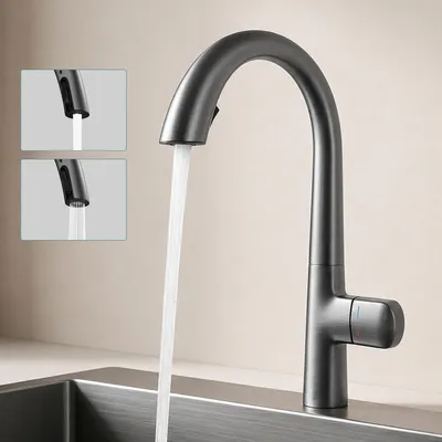 Produktbild von Mai & Mai Wasserhahn Küche Spültischarmatur Küchenamatur Mischbatterie mit Einhebelmischer 360° Schwenkbar Küchenwasserhahn aus Messing Grau MS-8095