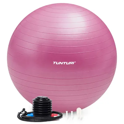 Productafbeelding van Tunturi Anti Burst Fitness bal met Pomp - Yoga bal 65 cm - Pilates bal - Zwangerschapsbal – 220 kg gebruikersgewicht - Incl Trainingsapp – Paars