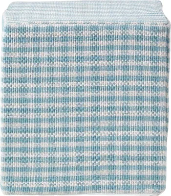Immagine prodotto di HOMESCAPES Pouf a quadri Vichy blu-bianco - Cubo di seduta, 36x38 cm