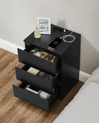 Produktbild von VASAGLE Nachttisch, 2er Set, Beistelltisch, 3 Schubladen, abgeschrägte Kante, 2 AC-Steckdosen, 2 USB-Anschlüsse