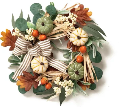 Produktbild von Valery Madelyn 45cm Herbstkranz Türkranz Kürbis Ahornblatt Beere Blätter Grün