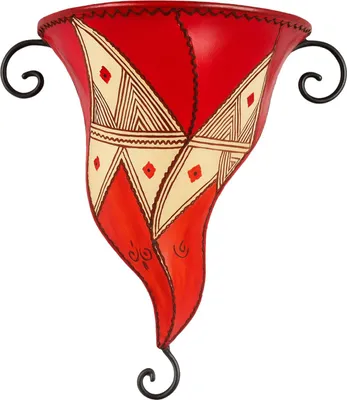 Image de Marrakesh Applique Saba Multi H 35cm | Applique marocaine en cuir & fer forgé | Peinte à la main & faite à la main | Orient Design Rouge Orange | Salon Chambre Lampe de couloir