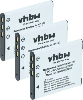 Produktbild von vhbw 3x Akku kompatibel mit Casio Exilim EX Serie S200, Z680, Z690, ZS15, ZS20, ZS10, ZS12 Kamera (550 mAh, 3,6 V, Li-Ion)