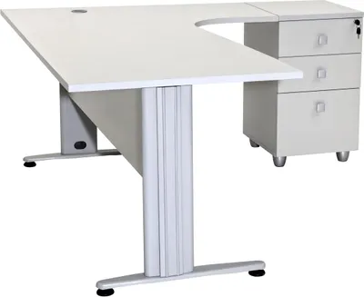Produktbild von Winkelschreibtisch Dona, Grau Nachbildung, 180 cm x 120 cm x 74 cm, inkl. Beistellcontainer, rechts gewinkelt