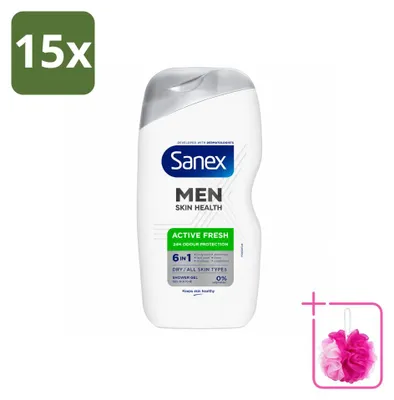 Imagen del producto de 15 unidades de gel de ducha Sanex Men Active Fresh, 6 en 1, 400 ml. Pack ahorro