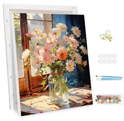 Produktbild von Malen nach Zahlen Set Erwachsene mit Rahmen Morgenblumen 30x40cm