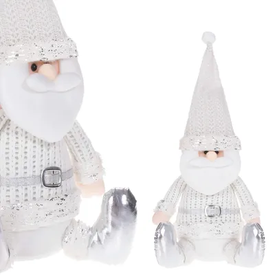Produktbild von SPRINGOS Nikolaus Dekofigur Weihnachtsmann sitzend Weihnachten (Grau, Weiß, Silberfarbe)