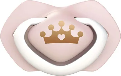 A close-up, front-facing studio shot of a baby pacifier.