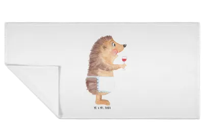 Produktbild von Mr. & Mrs. Panda Handtuch Igel Wein - Weiß - Geschenk, Weintrinker, 50x100, Frotteehandtuch, trinken, Flauschtuch, Weinglas, Lustige Sprüche, Weißwein, baumwolle, Rotwein