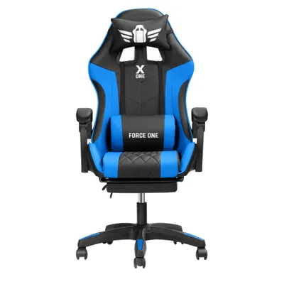 Produktbild von FORCE ONE Gamingstuhl aus Kunstleder mit Verstellung | Massagefunktion | Fußstütze | X ONE: Schwarz-Blau