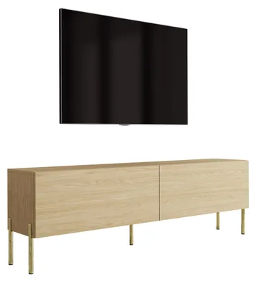 Image de Meuble TV, pieds dorés, bois chêne huilé, dimensions : 170 x 32 x 52 cm