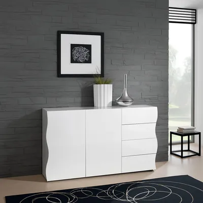 Immagine prodotto di Dmora Credenza Aksa 40x124x81h cm Bianco Lucido, 4 Cassetti 3 Vani  Italy