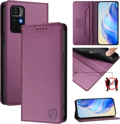 Produktbild von Lederhülle für Xiaomi Poco M4 Pro 5G Hülle Flip Brieftasche Kartenfächern Ständer Schutzhülle Lila
