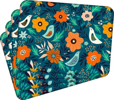 Produktbild von Tischset Satz mit 4 Stück 40x30 cm Flowers 2 Tischuntersetzer Abwaschbar - Hitzebeständige Korkrückseite hält Temperaturen von 100°C stand