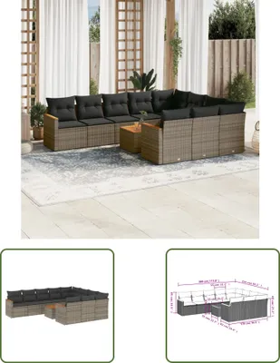 Produktbild von The Living Store 11-tlg. Garten-Sofagarnitur mit Kissen Grau Poly Rattan