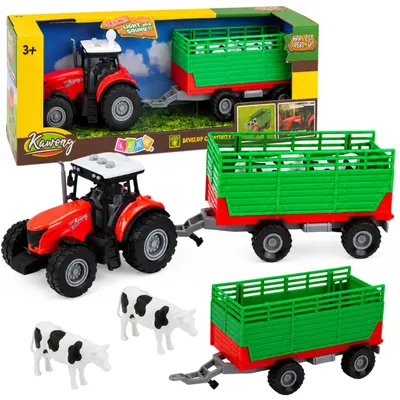 Productafbeelding van Tractor met aanhanger voor het vervoeren van dieren Koefiguren Lichtgeluiden 4 st.