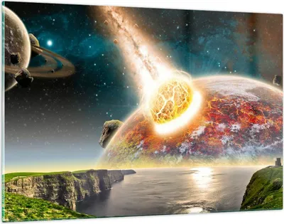 Produktbild von Bilder auf glas - Raum Erde Planet Komet - 120x80cm - Glasbilder - Wandbilder - Kunstdruck - zum Aufhängen bereit - Wanddekoration aus Glas - Glas Bilder - Wandbild auf Glas - GAA120x80-2318