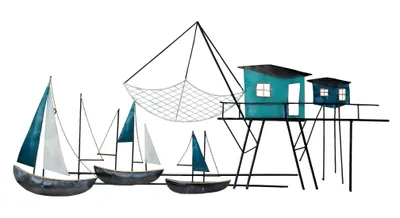 Produktbild von Wanddeko Schiff Segelboot Metall Haus Boot Maritim Deko Hänger Figur Skulptur