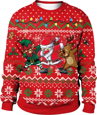 Produktbild von ASKSA Herren Damen Weihnachtspullover Christmas Sweater Birthday Sweater fuer Weihnachtsparty, Rot, XL