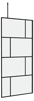 Produktbild von Duschwand 90×195 cm, Schwarz, Aluminium, ESG, Siebdruck, Deckenhaltestange