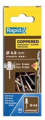 Produktbild von Rapid 5001467, Blindniete, Stahl, Kupfer, Flachkopf, 4,8 mm, 12 mm