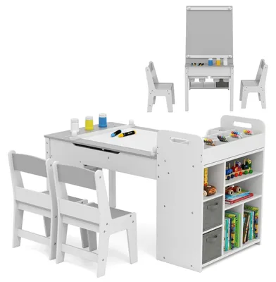 Immagine prodotto di scrivania per bambini - tavolino per bambini - tavolino da gioco - tavolino da disegno - tavolino per attività creative - piano tavolo pieghevole 3-in-1