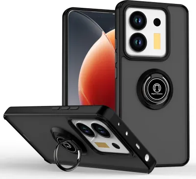 Immagine prodotto di Custodia per Xiaomi Poco M7 Pro 5G opaca traslucida in TPU con supporto ad anello e supporto Nero