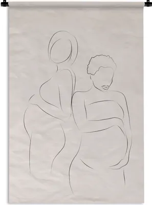 Produktbild von MuchoWow® Wandteppich Wandbehang Frauen - Schwangere - Linienkunst 90x135 cm Tapisserie Dekoration Wandtuch - Baumwolle - Wandskulptur