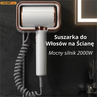 Zdjęcie produktu dla Hotelowa Suszarka do Włosów na Ścianę 2000W – Suszarka Łazienkowa z Wtyczką EU, Zimny i Ciepły Nawiew, Cicha Suszarka z Ochroną Przed Przegrzaniem