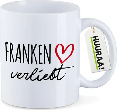 Produktbild von Huuraa Kaffeetasse Franken verliebt 330ml Weiß Keramik Kaffeebecher Geschenkidee