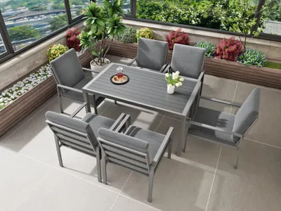 Produktbild von MeXo Garten-Essgruppe Gartenmöbel Setaus Aluminium, Garten Sitzgruppe für 6 Personen, (Esstisch mit 6 Stühlen), Balkon Möbel Terrassenmöbel Sit