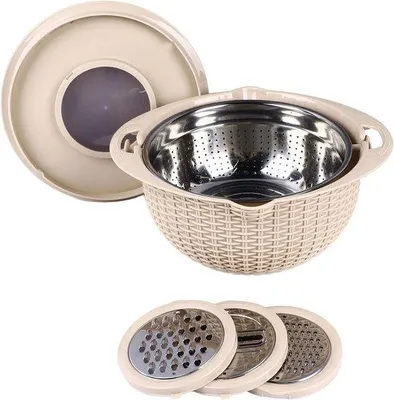 Immagine prodotto di Colino 4 in 1 in acciaio inossidabile per frutta e verdura, beige, facile da svuotare