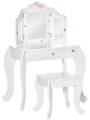 Produktbild von HOMCOM Kinderschminktisch mit Hocker Frisiertisch Frisierkommode Mädchen Akryl