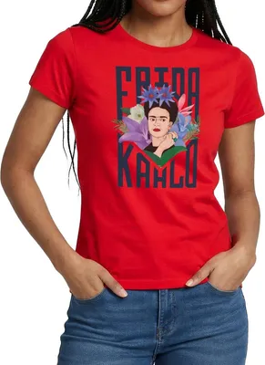 Produktbild von Spreadshirt Frida Kahlo Mit Blumenkranz Portrait Frauen T-Shirt, L, Rot