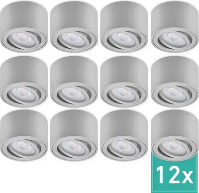 Produktbild von 12er Set Oktaplex Aufbaustrahler Alu flach & schwenkbar inkl. LED Modul 3000K warmweiß - Aufbauspot Aluminium gebürstet