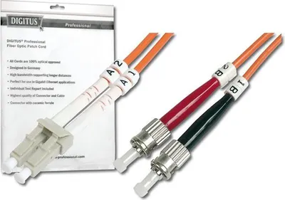 Image de Câble patch fibre optique DIGITUS, 2 x ST - LC-Duplex, OM2, 10,0 m