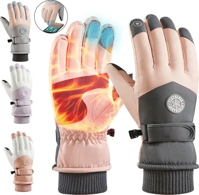 Produktbild von Thermo Winterhandschuhe für Damen Touchscreen Wasserdicht Winddicht Handschuhe rutschfest für Outdoor Wandern Skifahren Warme Handschuhe Schnee Rosa grau
