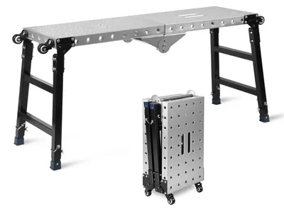 Image de Plateforme de travail pliante Ikodm, dimensions 120x36 cm, montée sur roulettes, hauteur réglable de 60 à 90 cm, capacité de charge jusqu'à 500 kg