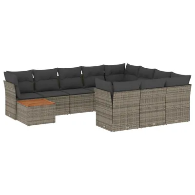 Produktbild von vidaXL 11-tlg. Garten-Sofagarnitur mit Kissen Grau Poly Rattan